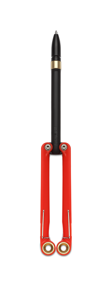 Baliyo by Spyderco butterfly style ink pen - shown open obverse.  Red and black body.  Model YUS110.
For reference only.