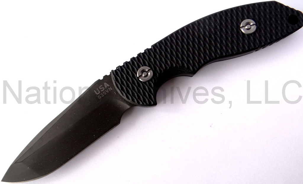 Rick Hinderer Knives FXM Spanto Fixed Blade Knife, DLC Black 3.5" Plain Edge S35VN Blade, Black G-10 Handle