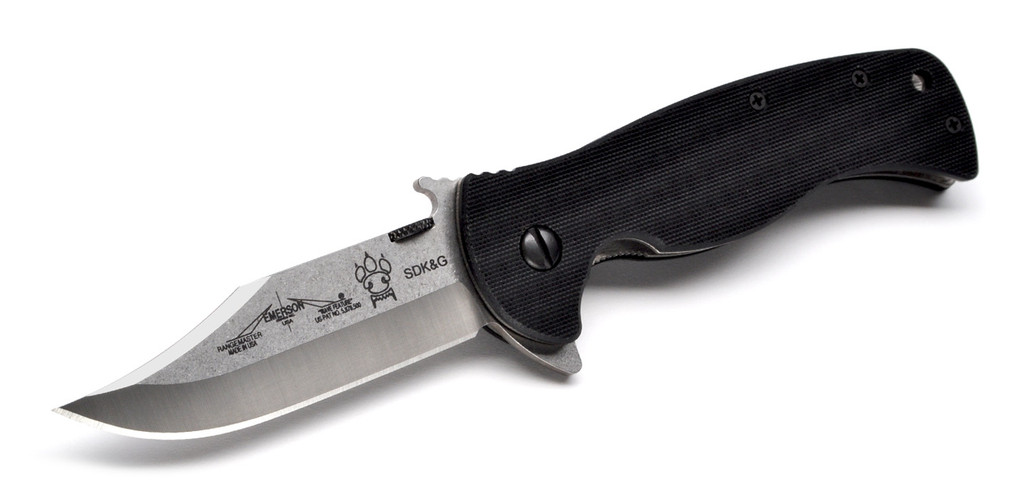 Emerson Knives Sheepdog Bowie SF Flipper Folding Knife, Satin 3.5" Plain Edge 154CM Blade, Black G-10 Handle, Emerson "Wave" Opener