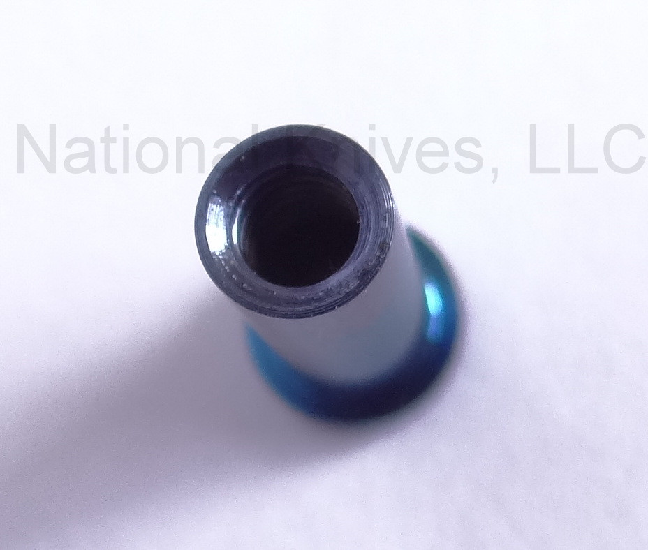 Rick Hinderer Knives Handle Nut Set to fit XM-18 3.0" - close up of reverse.  Stonewash blue titanium construction.  Model K213110100.