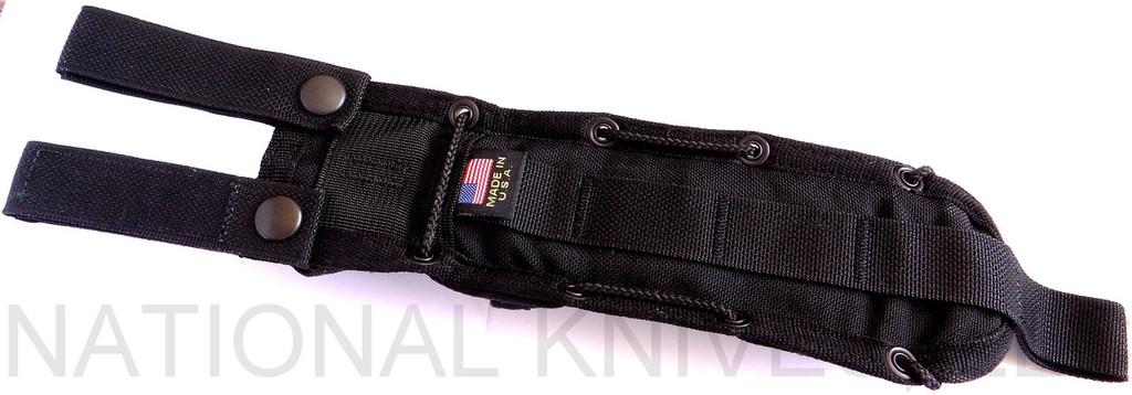 Rick Hinderer Knives FieldTac 5.5 fixed blade knife - black nylon sheath only shown reverse.  Stonewash S35VN stainless steel plain edge blade.  Black G-10 handle.  Model K60250SP00.
