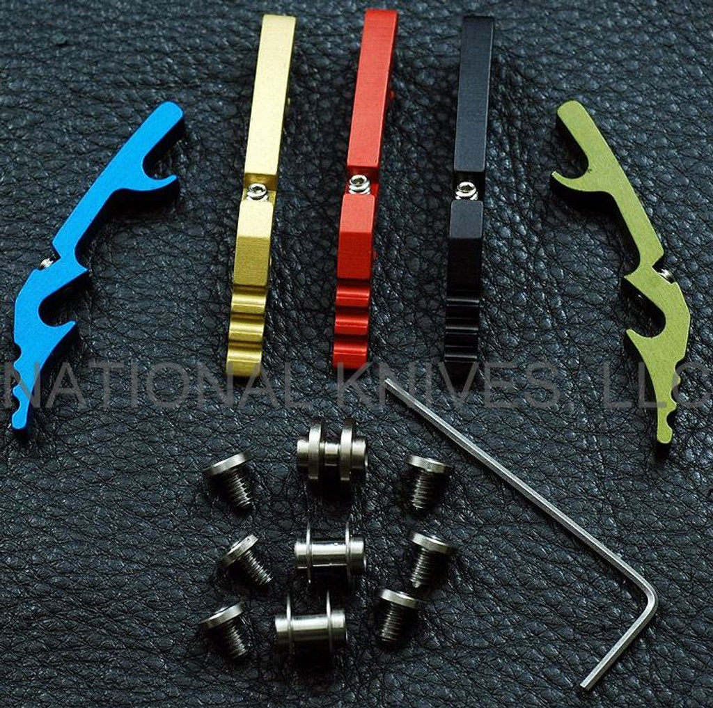 Rick Hinderer Knives Standard Hinderer Modular Backspacer System (HMBS) to fit XM-18 3.5" - shown not installed on knife and along with other colors of HMBS.  Black aluminum construction.  Model K450210400.