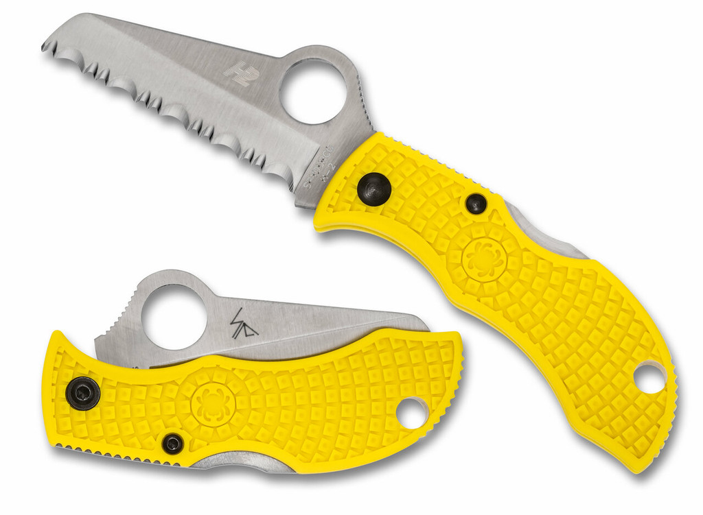 Spyderco Manbug Salt Folding Knife MYLS 1.9" Serrated Edge H-2 Blade Yellow FRN