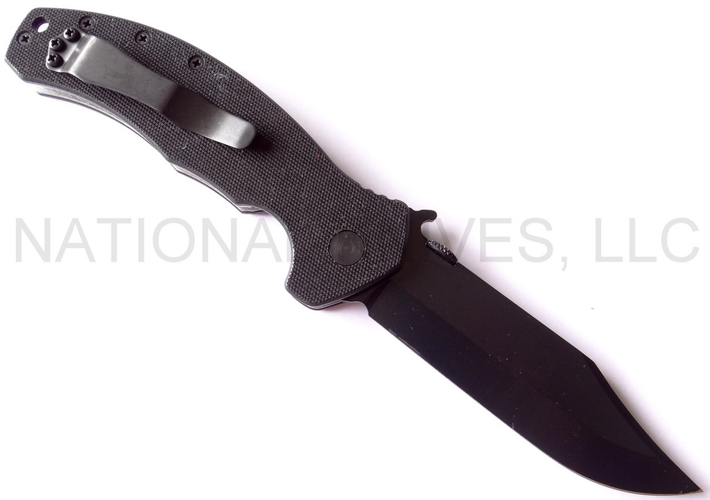 REFERENCE ONLY - Emerson Knives Aftershock BT Folding Knife, Black 3.875" Plain Edge Blade, Black G-10, Emerson "Wave" Opener