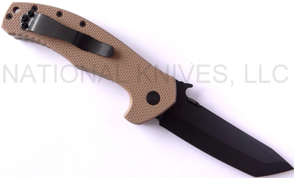 REFERENCE ONLY - Emerson Knives Desert Roadhouse BT Folding Knife, Black 3.9" Plain Edge 154CM Blade, Desert Tan G-10 Handle, Emerson "Wave" Opener