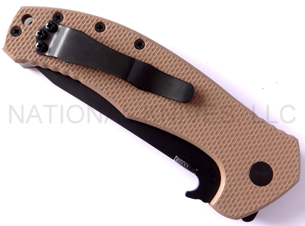 REFERENCE ONLY - Emerson Knives Desert Roadhouse BT Folding Knife, Black 3.9" Plain Edge 154CM Blade, Desert Tan G-10 Handle, Emerson "Wave" Opener