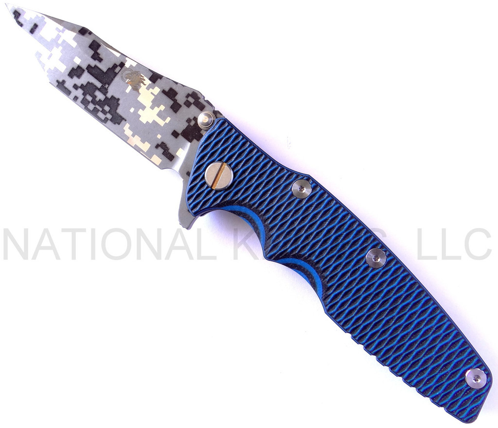 REFERENCE ONLY - Rick Hinderer Knives Generation 2 Eklipse Harpoon  Tanto Folding Knife, Digital Camo/Working Finish 3 5/8" Plain Edge CPM-20CV Blade, Digital Camo/Battle Blue Finish Lock Side, Blue - Black G-10 Handle