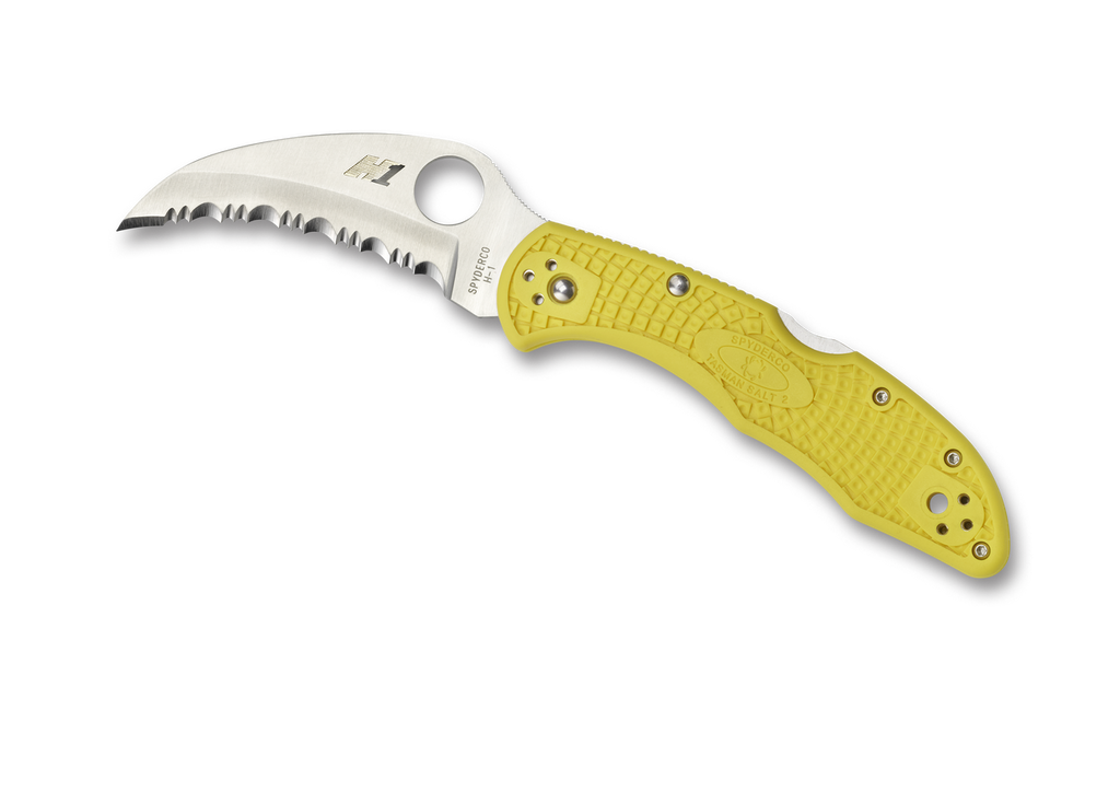 Spyderco Tasman Salt 2 Folding Knife C106SYL2 Serrated H-1 Blade Yellow FRN