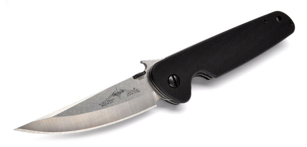 Emerson Knives Kwaiken SF Folding Knife, Satin 3.875" Plain Edge 154CM Blade, Black G-10 Handle, Emerson "Wave" Opener