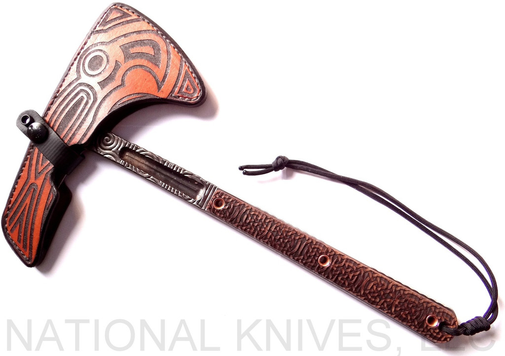 REFERENCE ONLY - RMJ Tactical Custom Valhalla Kestrel Triskelle Tomahawk, 2.937" Forward Edge, Sheath