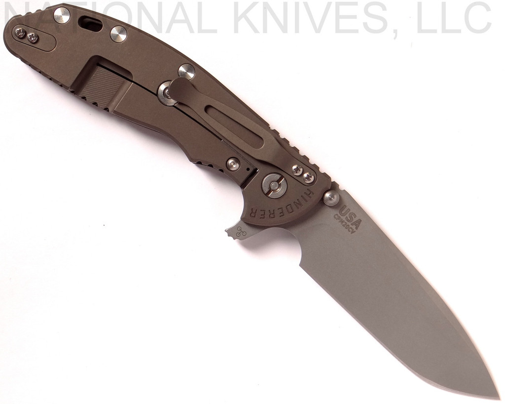 Rick Hinderer Knives XM-24 Spanto Flipper Knife, Working Finish CPM-20CV  Plain Edge Blade, Battle Bronze Lockside, Black G-10 Handle - Tri-Way Pivot