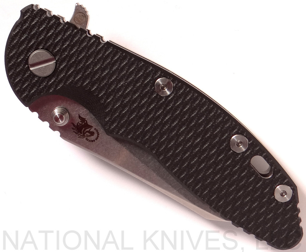 Rick Hinderer Knives XM-18 FATTY Wharncliffe Flipper Knife, Stonewashed 3.5" CPM-20CV  Plain Edge Blade, Stonewashed Titanium Lockside, Black G-10 Handle - Tri-Way Pivot