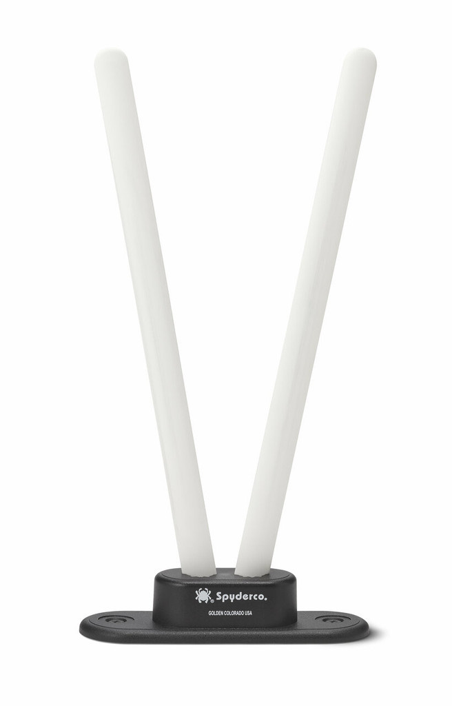 Spyderco Galley V sharpener - shown with rods inserted.  White fine grit ceramic rods.  Black base.  Model 600F.