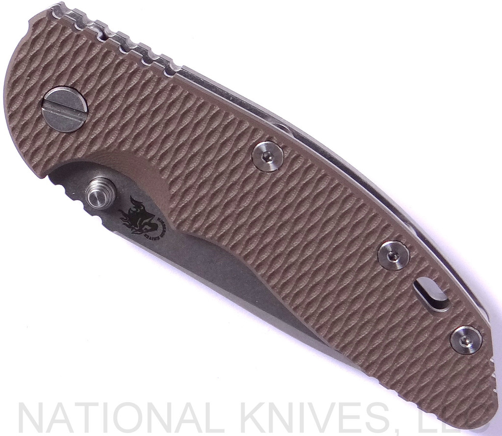 Rick Hinderer Knives XM-18 Spearpoint Non-Flipper Folding Knife, Stonewashed 3.5" Plain Edge 20CV Blade, Stonewashed Lockside, FDE G-10 Handle - Tri-Way Pivot