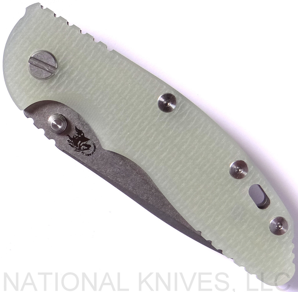 Rick Hinderer Knives XM-18 Spearpoint Non-Flipper Folding Knife, Stonewashed 3.5" Plain Edge 20CV Blade, Stonewashed Lockside, Translucent Green G-10 Handle - Tri-Way Pivot