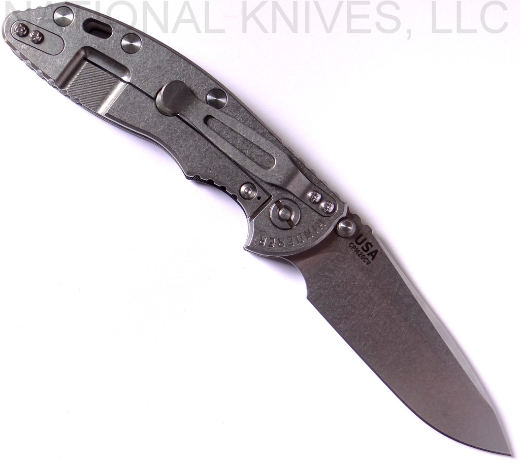 Rick Hinderer Knives XM-18 Spearpoint Non-Flipper Folding Knife, Stonewashed 3.5" Plain Edge 20CV Blade, Stonewashed Lockside, Black G-10 Handle - Tri-Way Pivot