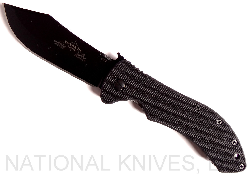 Emerson Knives Market Skinner BT Folding Knife, Black Plain Edge 154CM Blade, Black G-10 Handle, Emerson "Wave" Opener