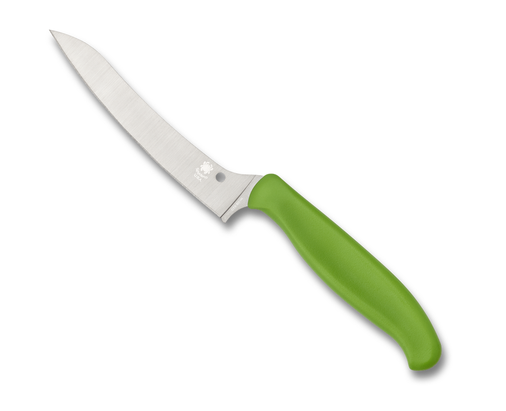 Spyderco Culinary Z-Cut Kitchen Knife K14PGN Point 4.4" Plain Edge Blade - Green