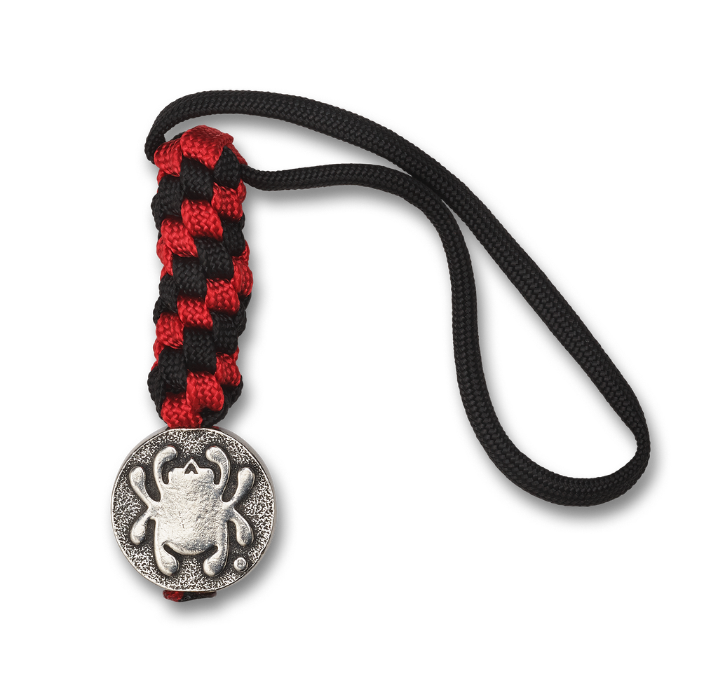 Spyderco Lanyard BEAD5LY - Flat Solid Pewter Bead - Black & Red Paracord -Single