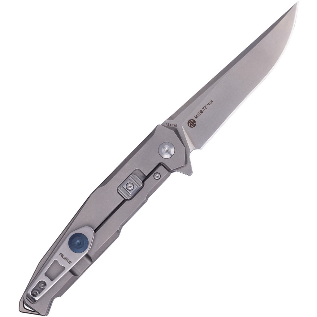 Ruike Knives M108-TZ Folding Knife 3.5" Plain Edge 154CM Blade Titanium Handle