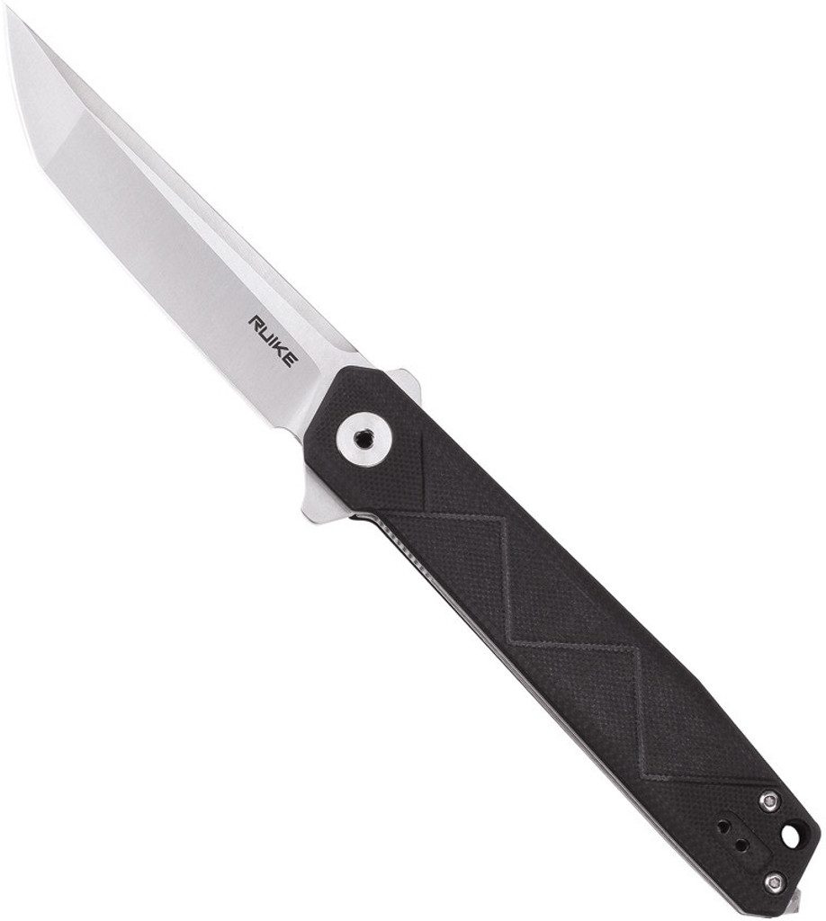 Ruike Knives P127-B Folding Knife Satin PlainEdge 14C28N Blade Black G-10 Handle