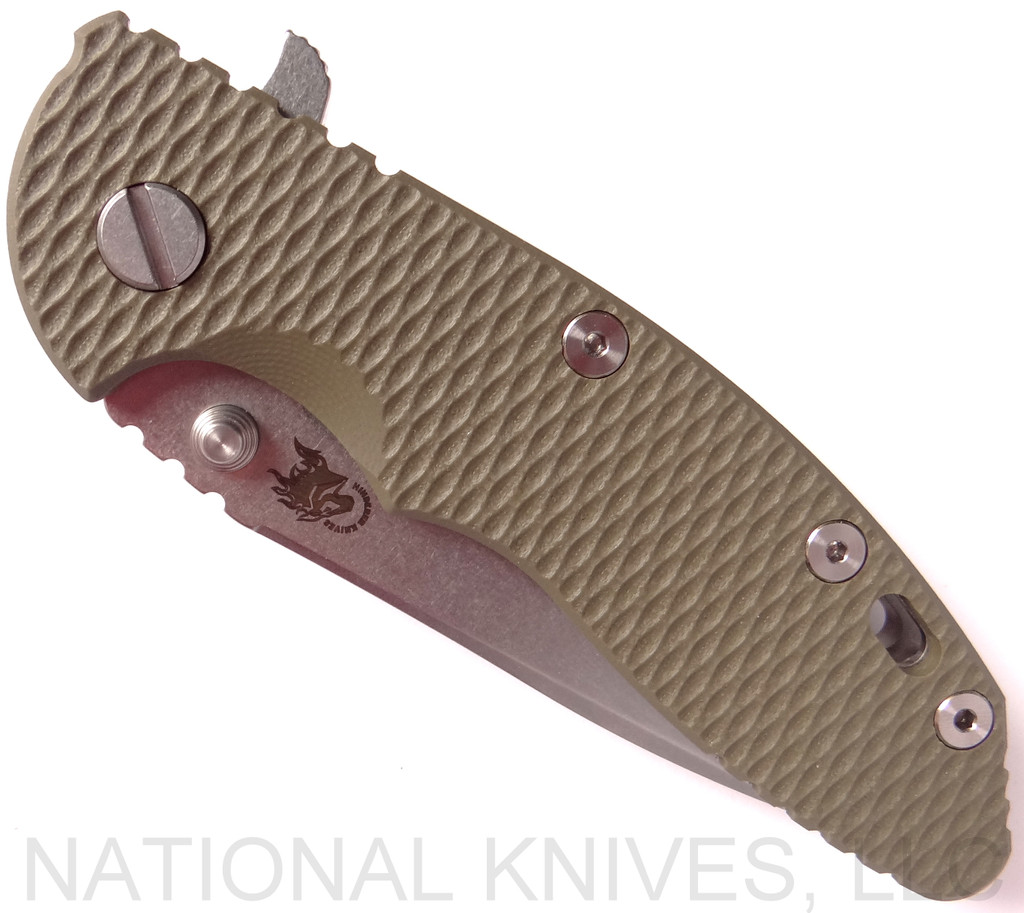 Rick Hinderer Knives XM-18 Spearpoint Folding Knife, Stonewashed 3.5" Plain Edge 20CV Blade, Stonewashed Lockside, Olive Drab G-10 Handle - Tri-Way Pivot