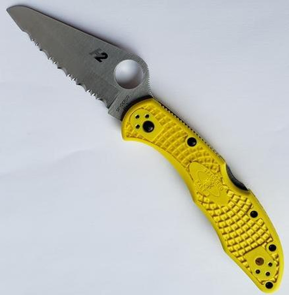 USED - Spyderco Salt 2 Folding Knife C88SYL2 Serrated H-2 Steel Blade Yellow FRN