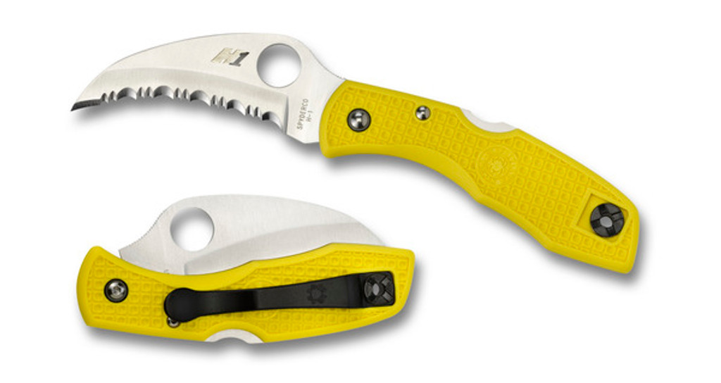 REFERENCE ONLY - Spyderco Tasman Salt C106SYL Folding Knife, 2.94" Serrated Edge Blade, Yellow FRN Handle