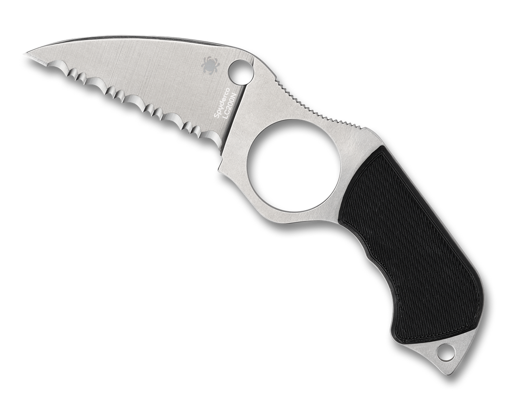 Spyderco Swick 5 Large Fixed Blade Knife FB14S5 LC200N Serrated Blade Black G10
