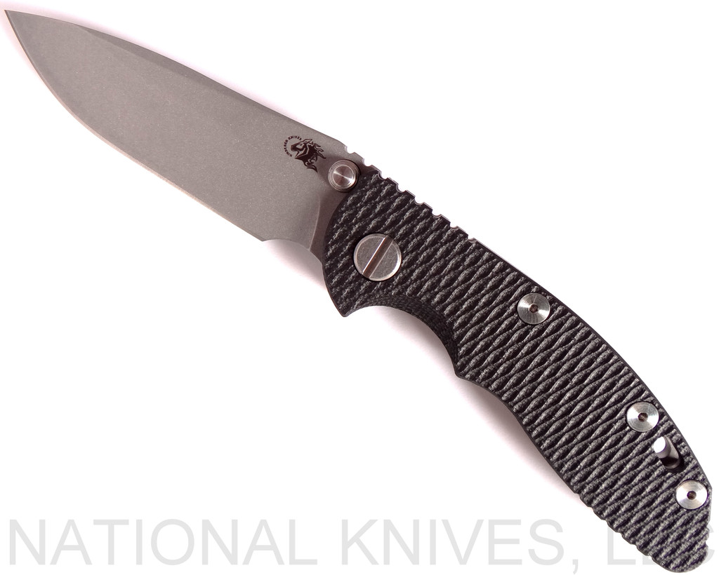 Rick Hinderer Knives XM-18 Spearpoint Non-Flipper Folding Knife, Working Finish 3.0" Plain Edge 20CV Blade, Working Finish Lockside, Black G-10 Handle - Tri-Way Pivot