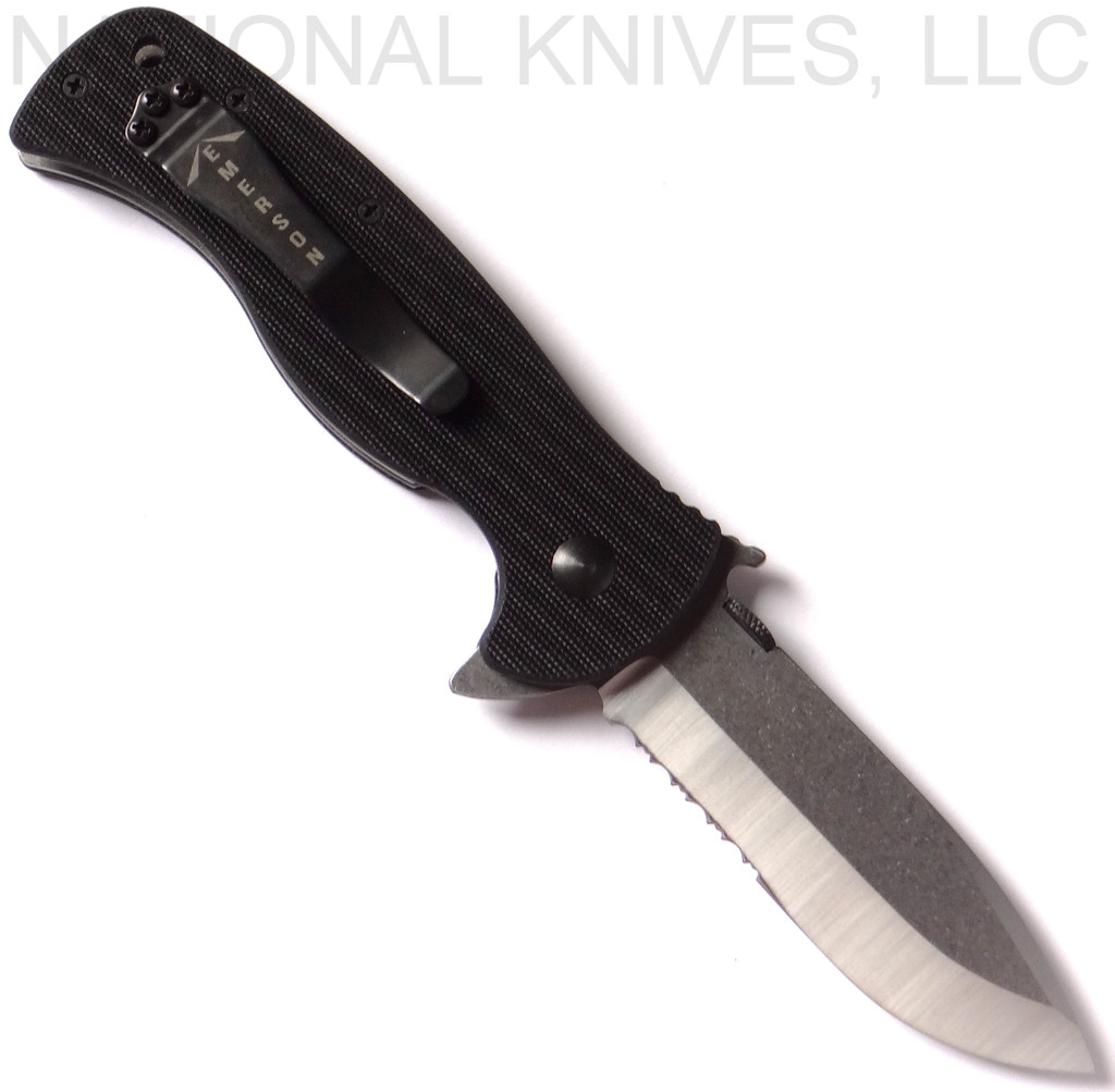 Emerson Knives Sheepdog Spear Point SFS Flipper Folding Knife, Satin 3.5" Partially Serrated 154CM Blade, Black G-10 Handle, Emerson "Wave" Opener