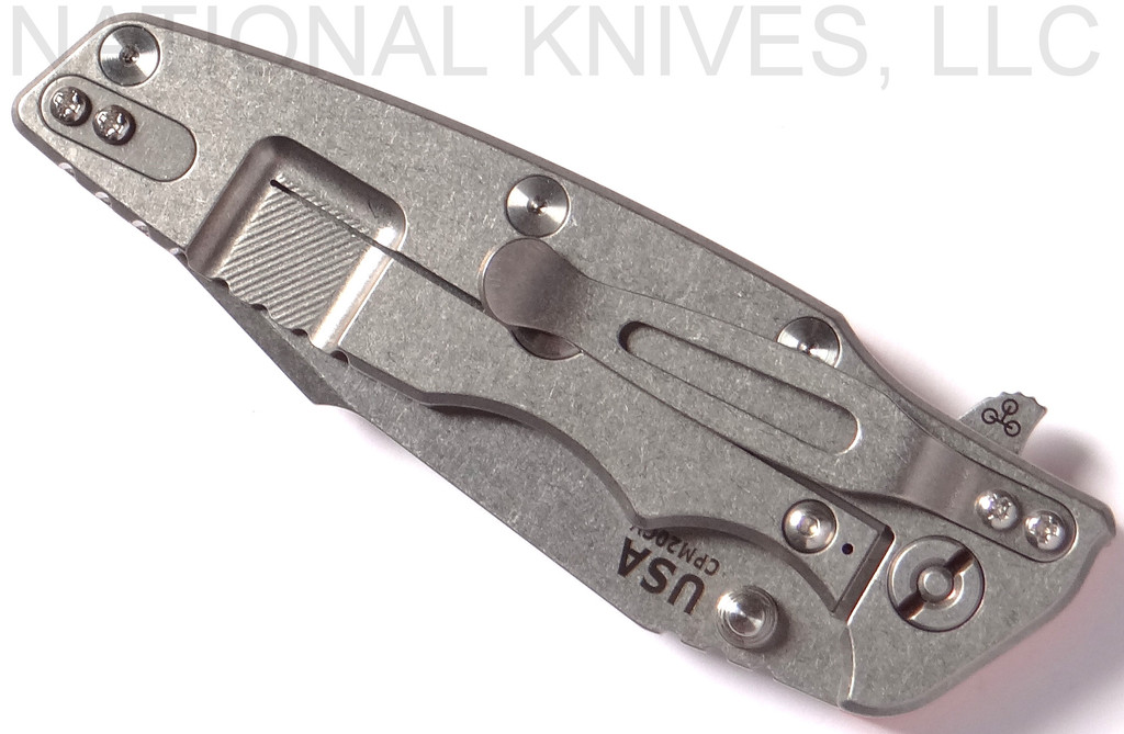 Rick Hinderer Knives Eklipse Harpoon Tanto Folding Knife, Stonewash 3.625" Plain Edge CPM-20CV Blade, Stonewash Lock Side, Orange G-10 Handle - Tri-Way Pivot