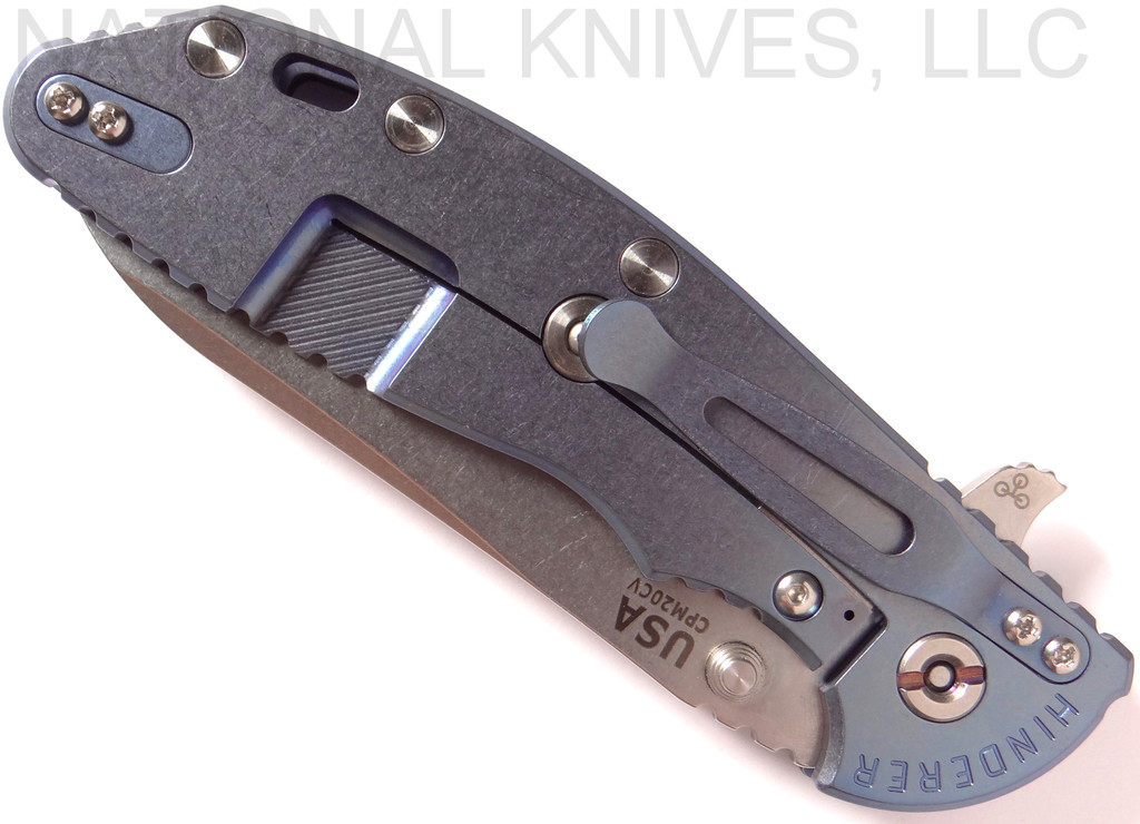 Rick Hinderer Knives XM-24 Sheepsfoot Flipper Knife, Stonewashed CPM-20CV  Plain Edge Blade, Stonewash Blue Lockside, Black G-10 Handle - Tri-Way Pivot
