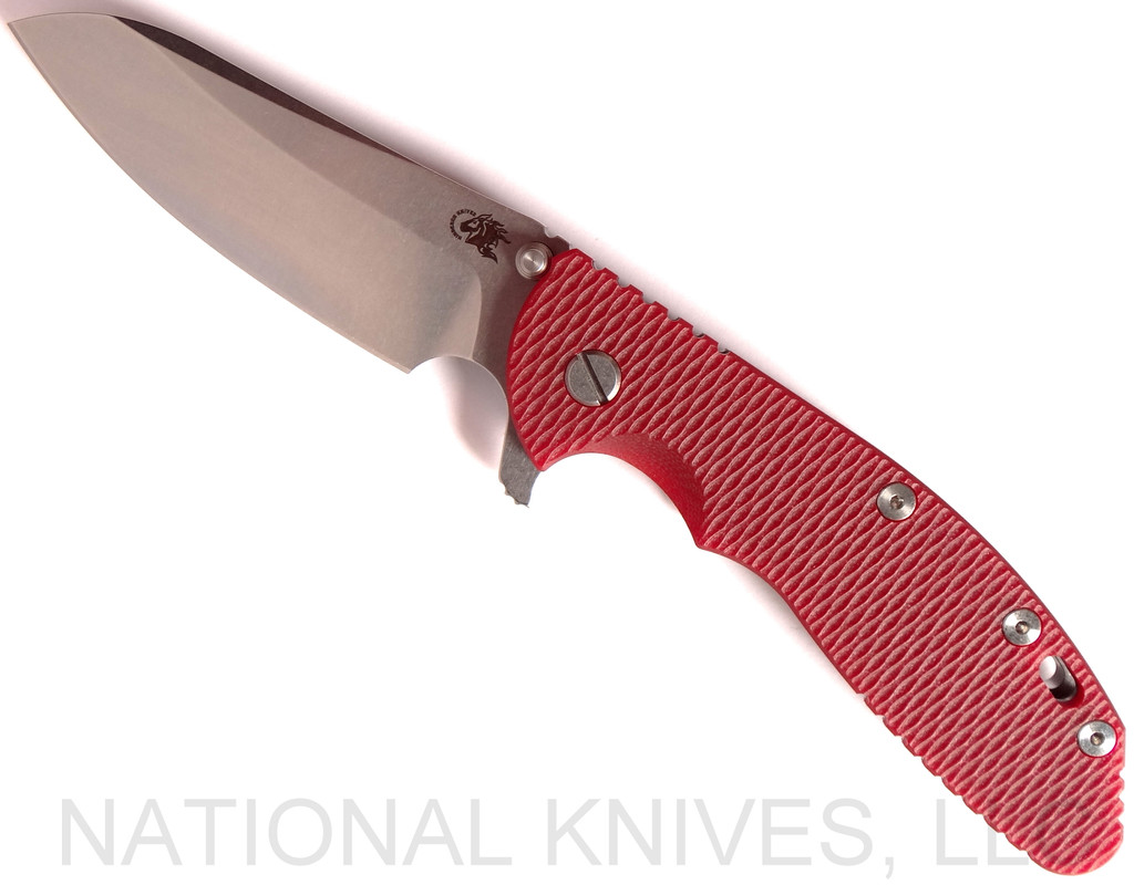 Rick Hinderer Knives XM-24 Sheepsfoot Flipper Knife, Stonewashed CPM-20CV  Plain Edge Blade, Stonewash Lockside, Red G-10 Handle - Tri-Way Pivot