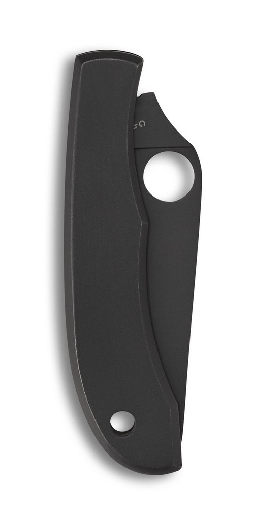 Spyderco Honeybee folding knife with thumb hole - shown closed reverse.  Black 3Cr13 stainless steel plain edge blade.  Black stainless steel handle.  Model C137BKP.