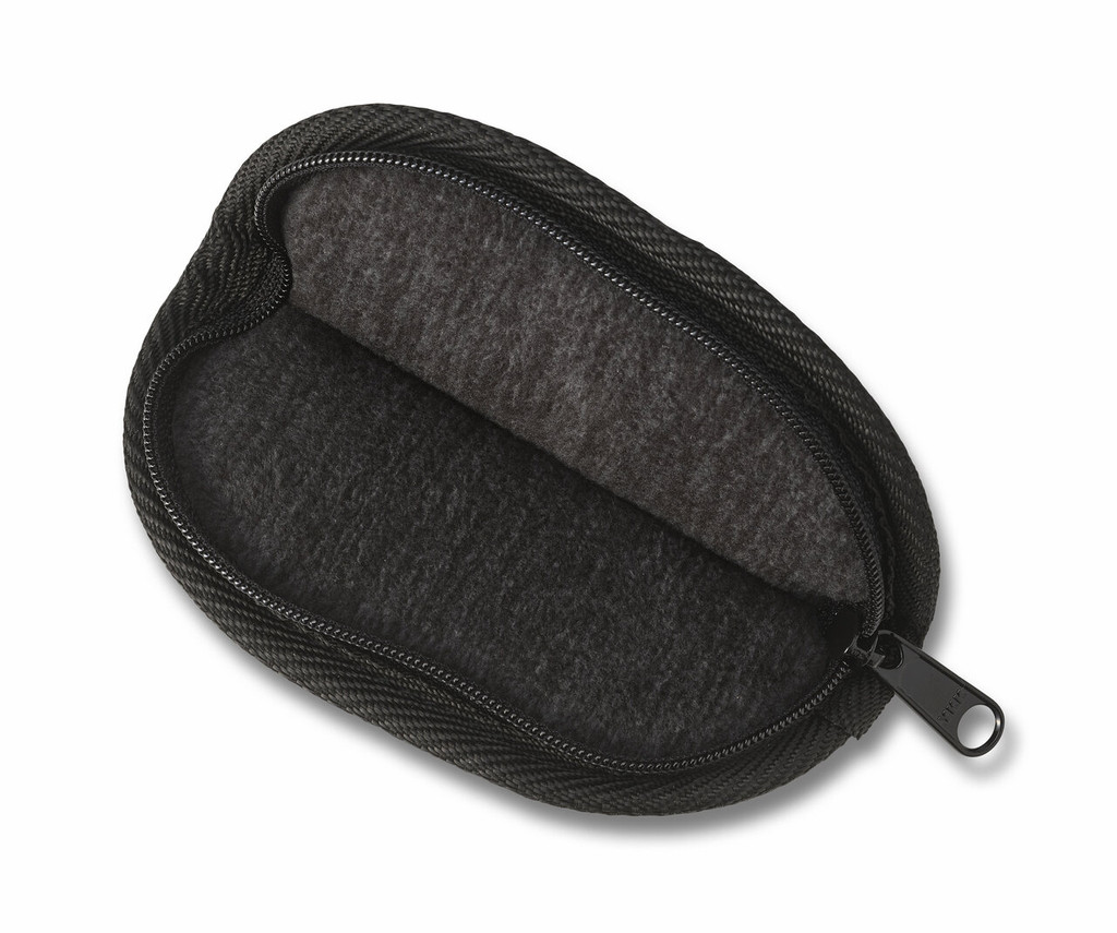 Spyderco Small Zipper Case - shown open.  Black mock leather.  Model C18NC.