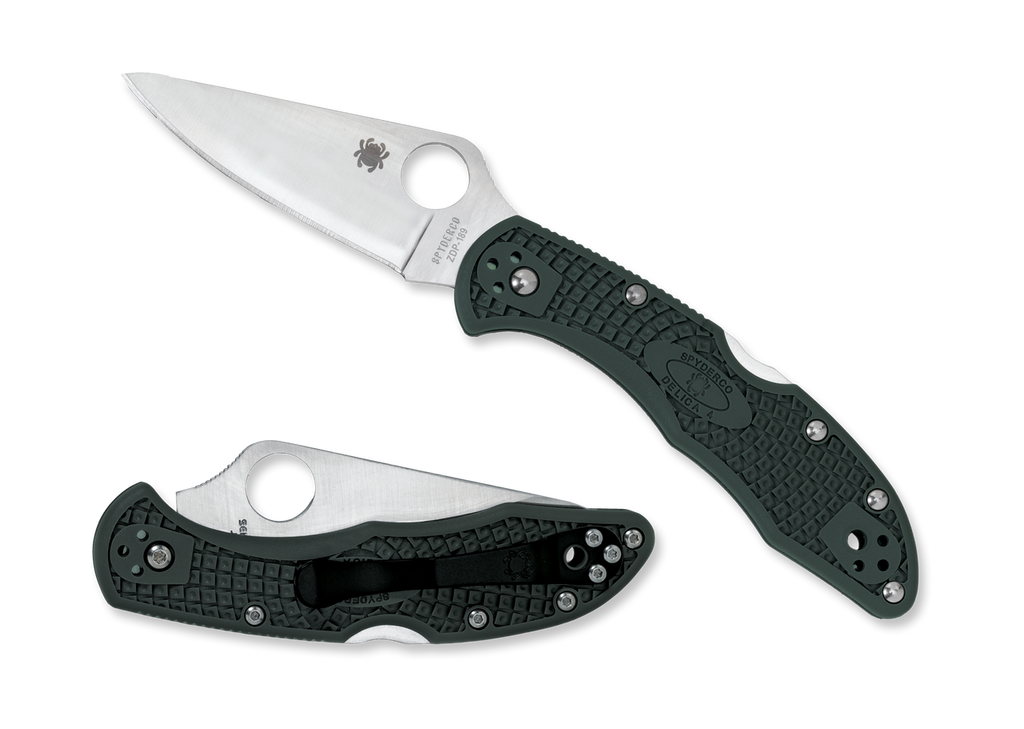 REFERENCE ONLY - Spyderco Delica 4 C11PGRE Folding Knife, 2.875" Plain Edge ZDP-189 Blade, British Racing Green FRN Handle