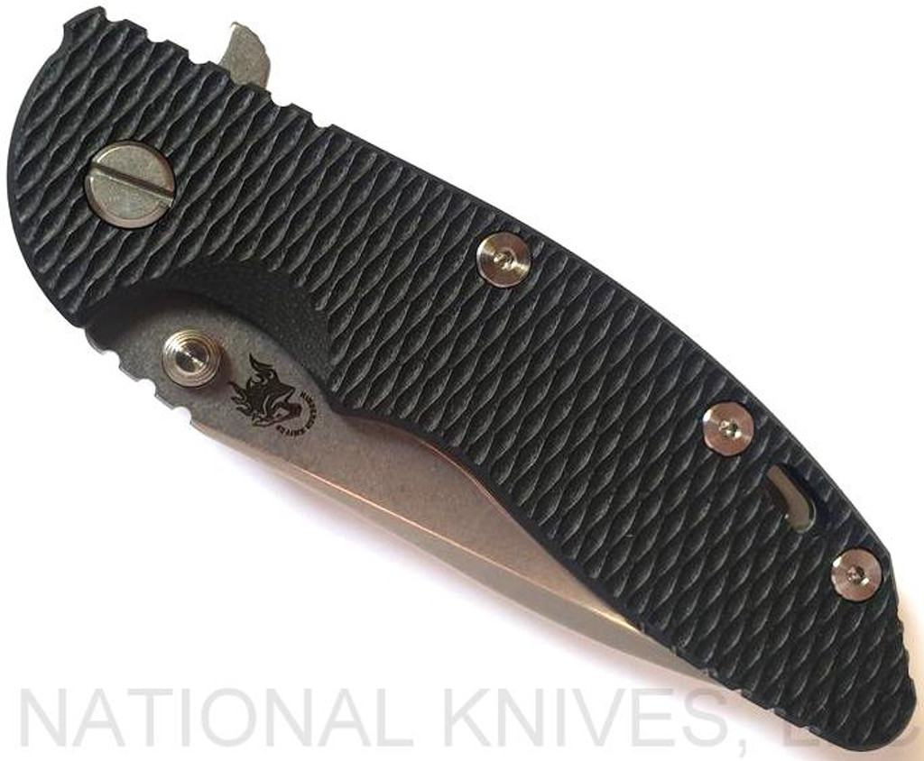 Rick Hinderer Knives XM-18 Spanto Folding Knife, Stonewashed 3.5" Plain Edge S45VN Blade, Stonewashed Lockside, Black G-10 Handle - Tri-Way Pivot