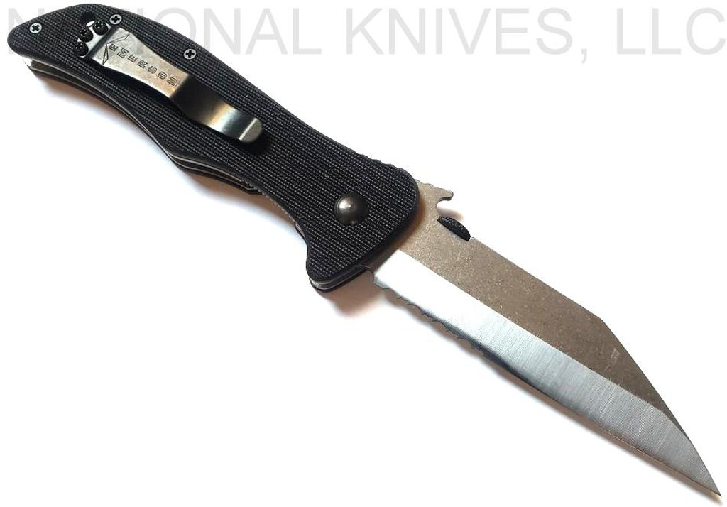 Emerson Knives Seax SFS Folding Knife, Satin 3.8" Combo Edge 154CM Blade, Black G-10 Handle, Emerson "Wave" Opener