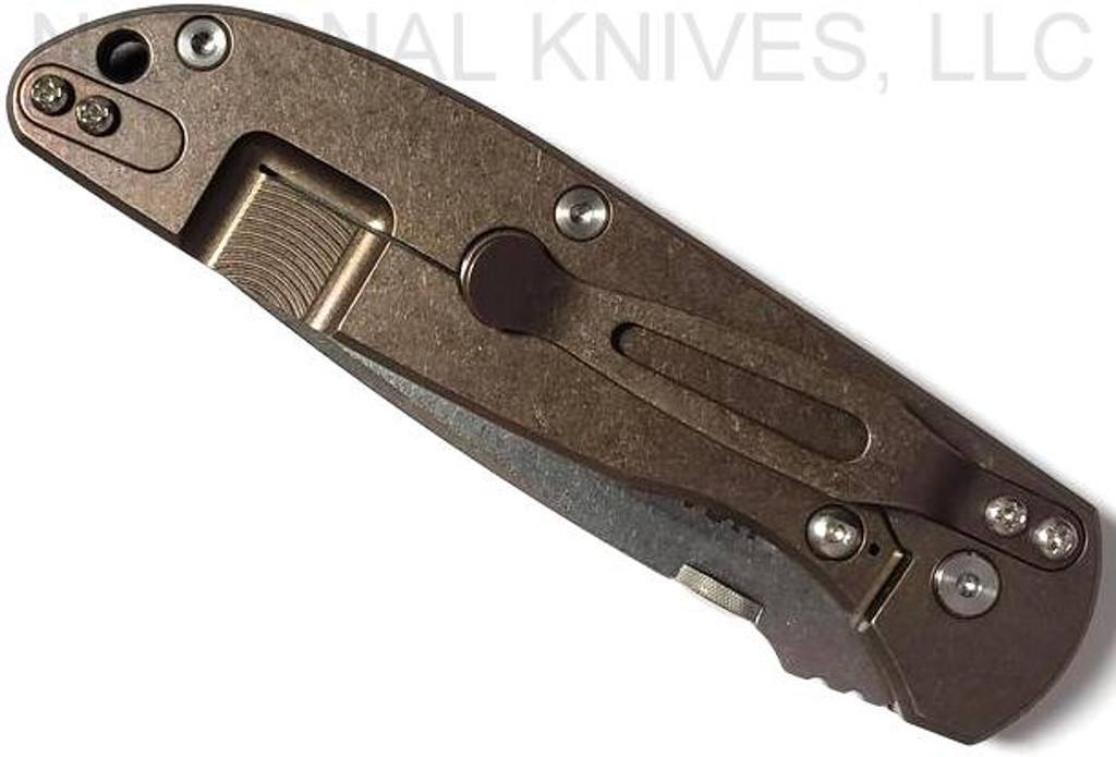 Rick Hinderer Knives Firetac Recurve Folding Knife, Stonewashed 3.5625" Plain Edge 20CV Blade, Stonewash Bronze Lockside, Black G-10 Handle - Tri-Way Pivot