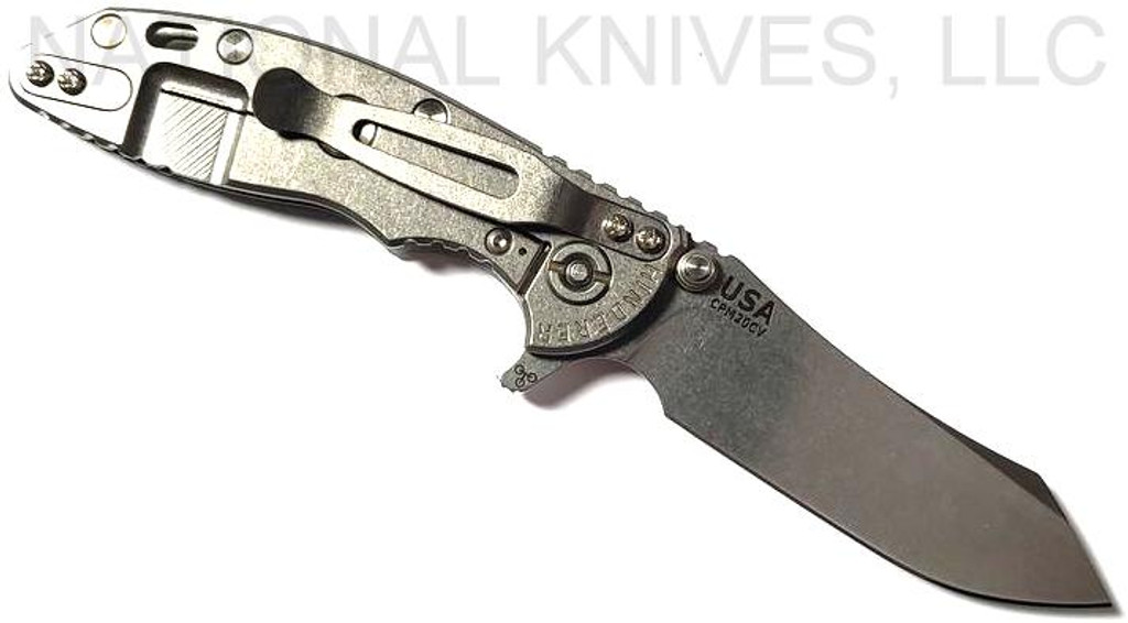 Rick Hinderer Knives XM-18 Skinner Folding Knife, Stonewashed 3.0" Plain Edge 20CV Blade, Stonewashed Lockside, Translucent Green G-10 Handle - Tri-Way Pivot