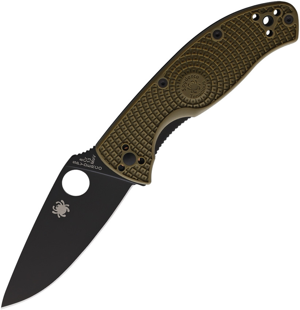 Spyderco Tenacious Lightweight Knife C122PODBK Black Plain Edge Blade OD Green