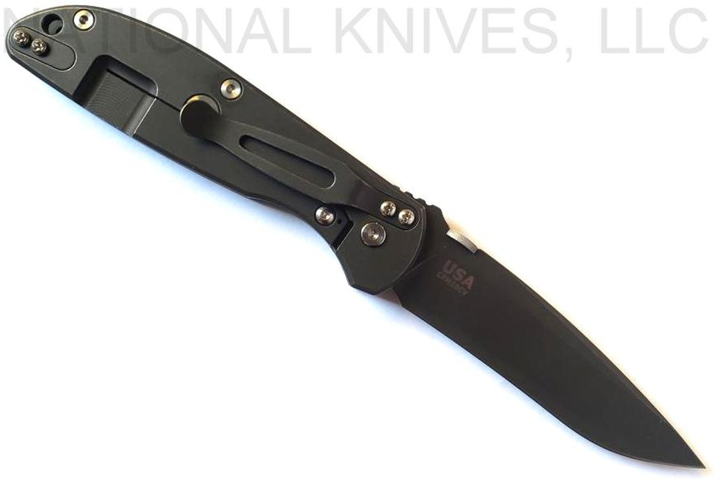 Rick Hinderer Knives Firetac Recurve Folding Knife, Battle Black 3.5625" Plain Edge 20CV Blade, Battle Black Lockside, Blue G-10 Handle - Tri-Way Pivot