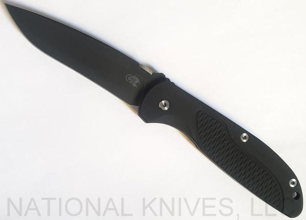 Rick Hinderer Knives Firetac Recurve Folding Knife, Battle Black 3.5625" Plain Edge 20CV Blade, Battle Black Lockside, Black G-10 Handle - Tri-Way Pivot