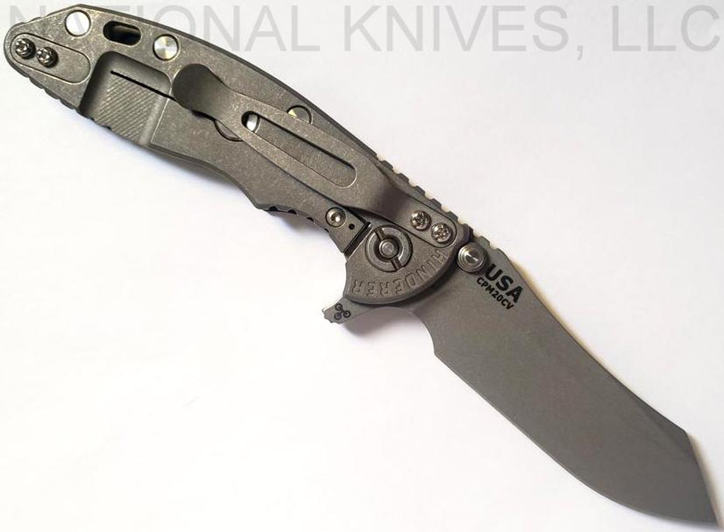 Rick Hinderer Knives XM-18 Skinner Folding Knife, Working Finish 3.0" Plain Edge 20CV Blade, Working Finish Lockside, Black G-10 Handle - Tri-Way Pivot