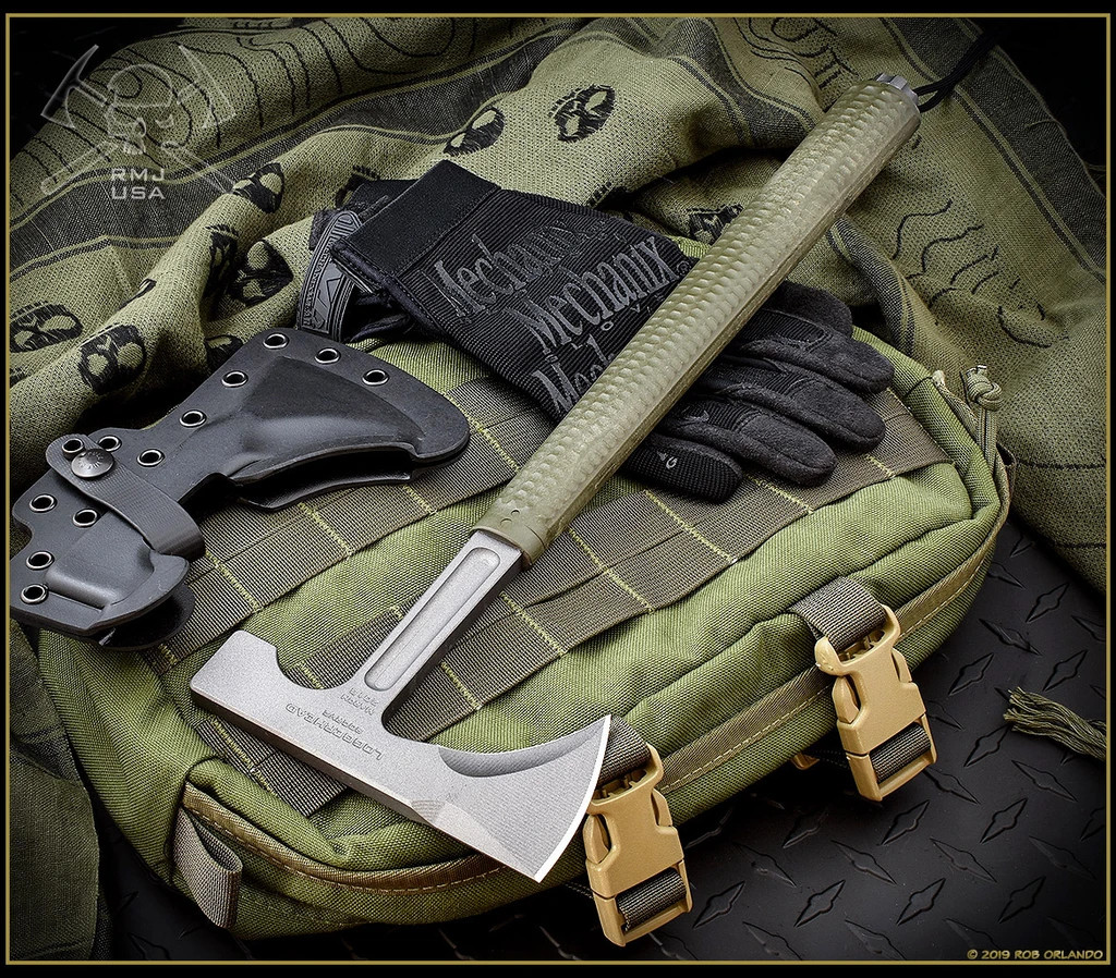 RMJ Tactical Loggerhead Tomahawk Tungsten Cerakote 80CRV2 Green Handle w/Sheath