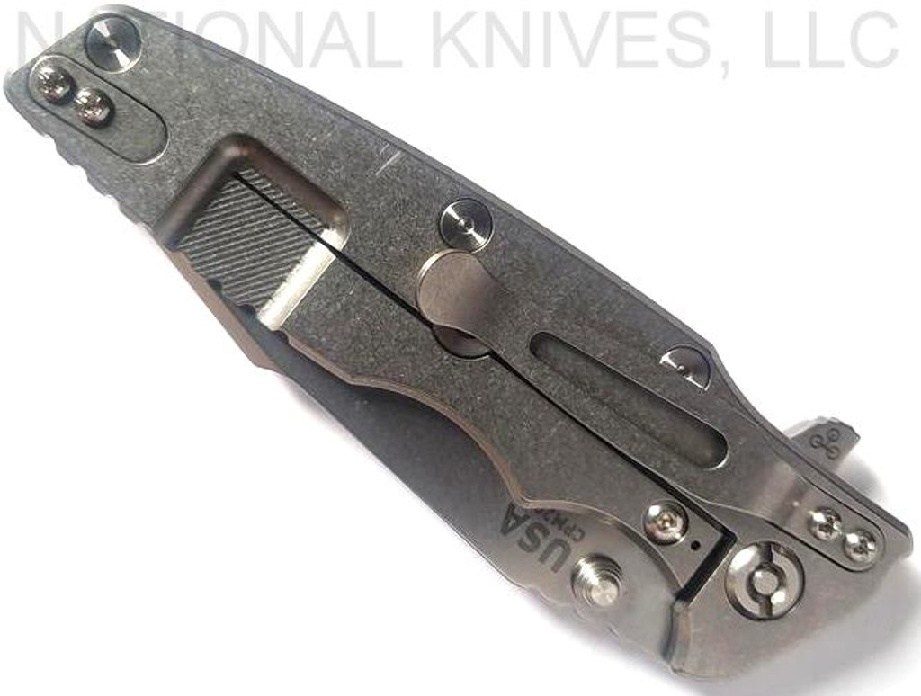 Rick Hinderer Knives Eklipse Harpoon Spanto Folding Knife, Stonewash 3.625" Plain Edge CPM-20CV Blade, Stonewash Lock Side, FDE G-10 Handle - Tri-Way Pivot
