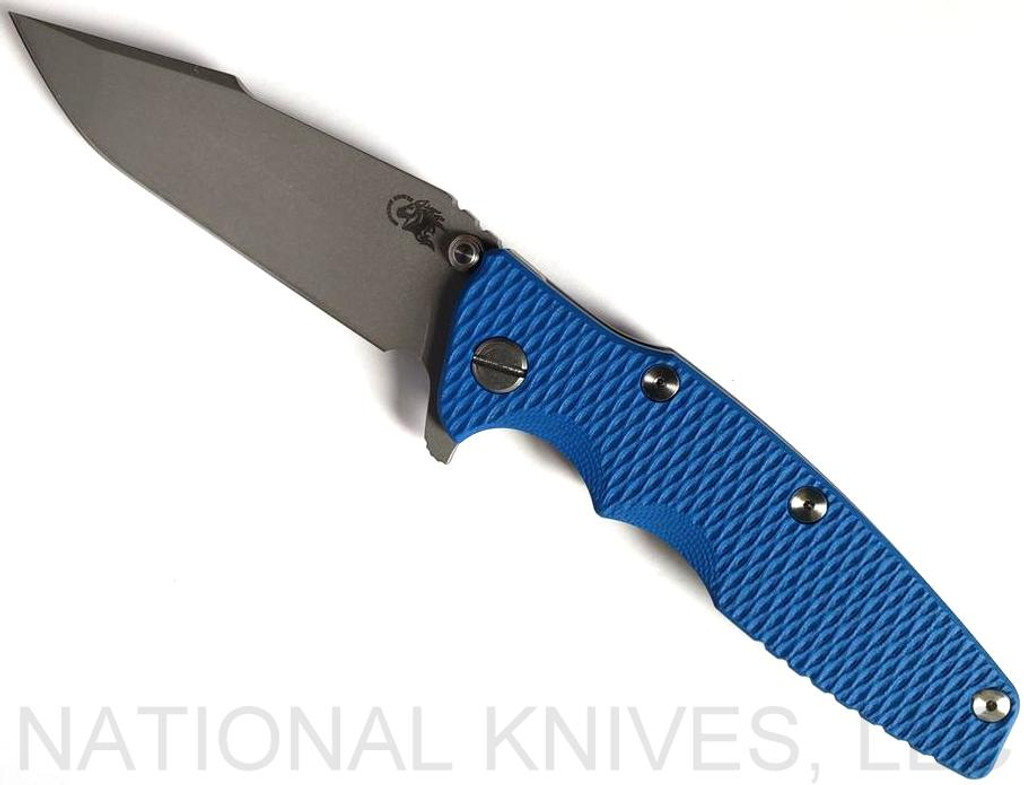 Rick Hinderer Knives Eklipse Harpoon Spanto Folding Knife, Working Finish 3.625" Plain Edge CPM-20CV Blade, Working Finish Lock Side, Blue G-10 Handle - Tri-Way Pivot