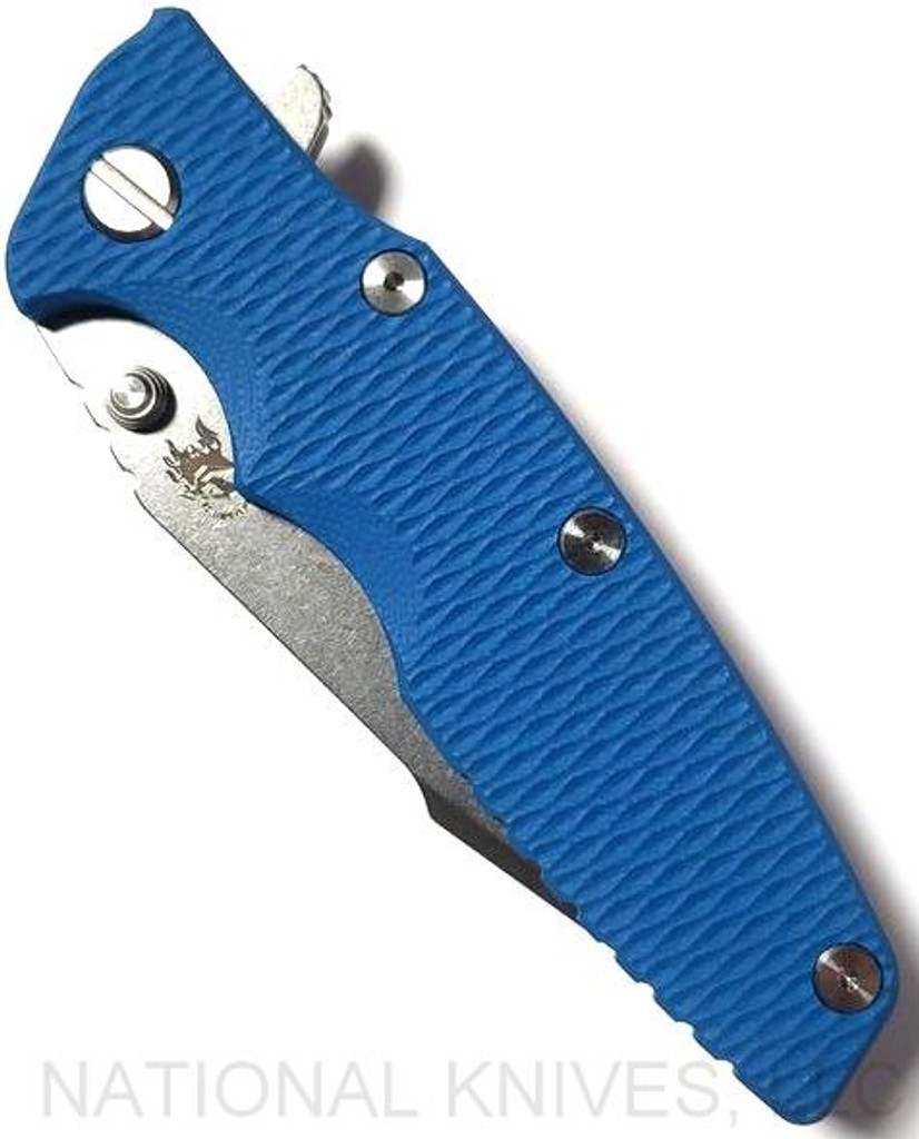 Rick Hinderer Knives Eklipse Harpoon Spanto Folding Knife, Stonewash 3.625" Plain Edge CPM-20CV Blade, Stonewash Blue Lock Side, Blue G-10 Handle - Tri-Way Pivot