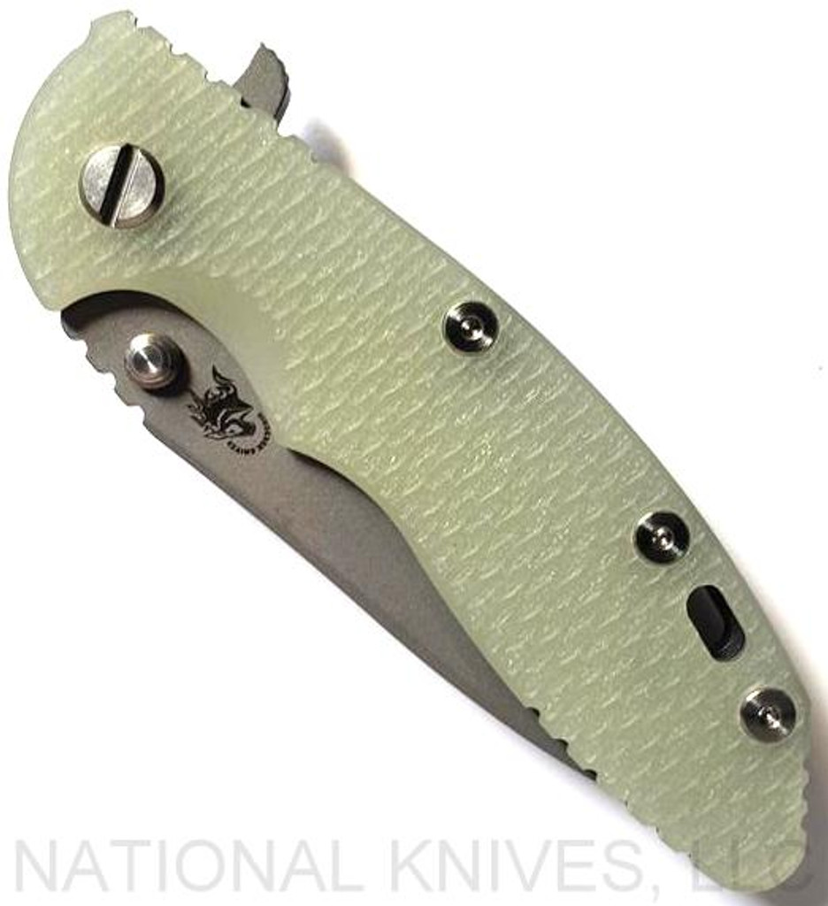 Rick Hinderer Knives XM-18 Slicer Folding Knife, Working Finish 3.5" Plain Edge 20CV Blade, Working Finish Lock Side, Translucent Green G-10 Handle - Tri-Way Pivot